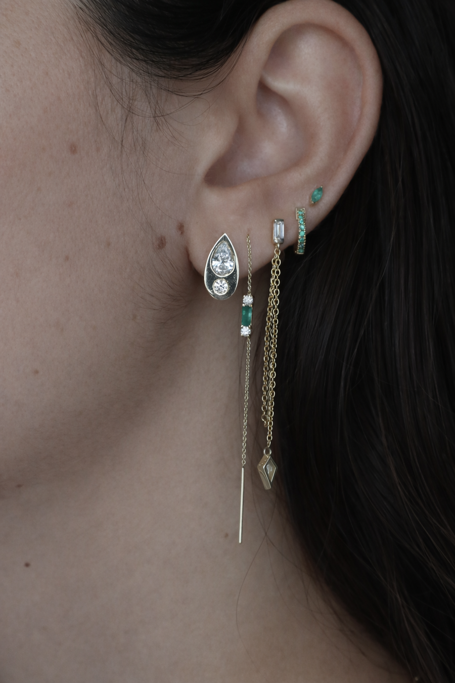 GEO EARRING + NEET EMERALD EARRING, Styled