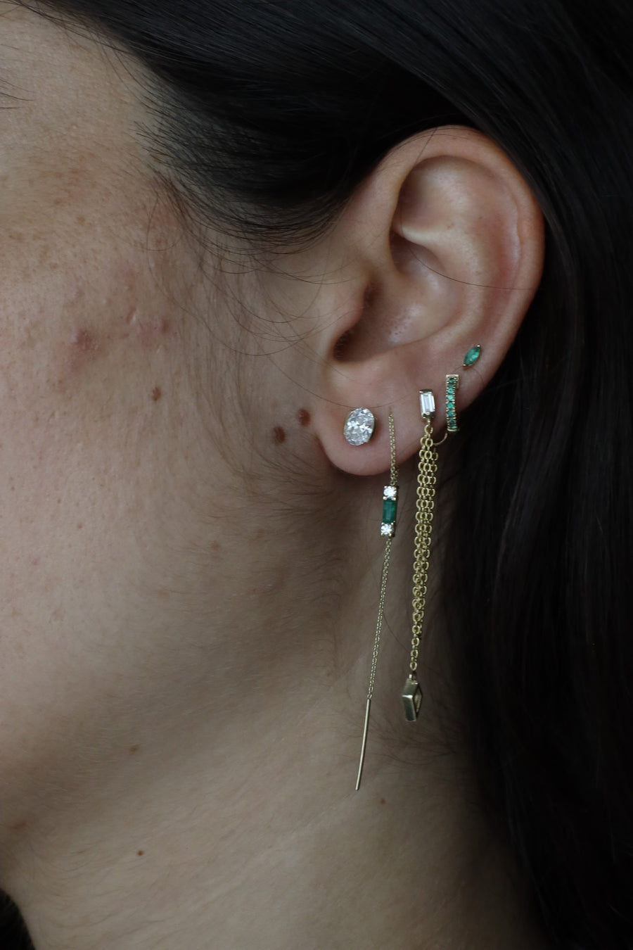 HALF BEZEL OVAL EARRINGS, Styled