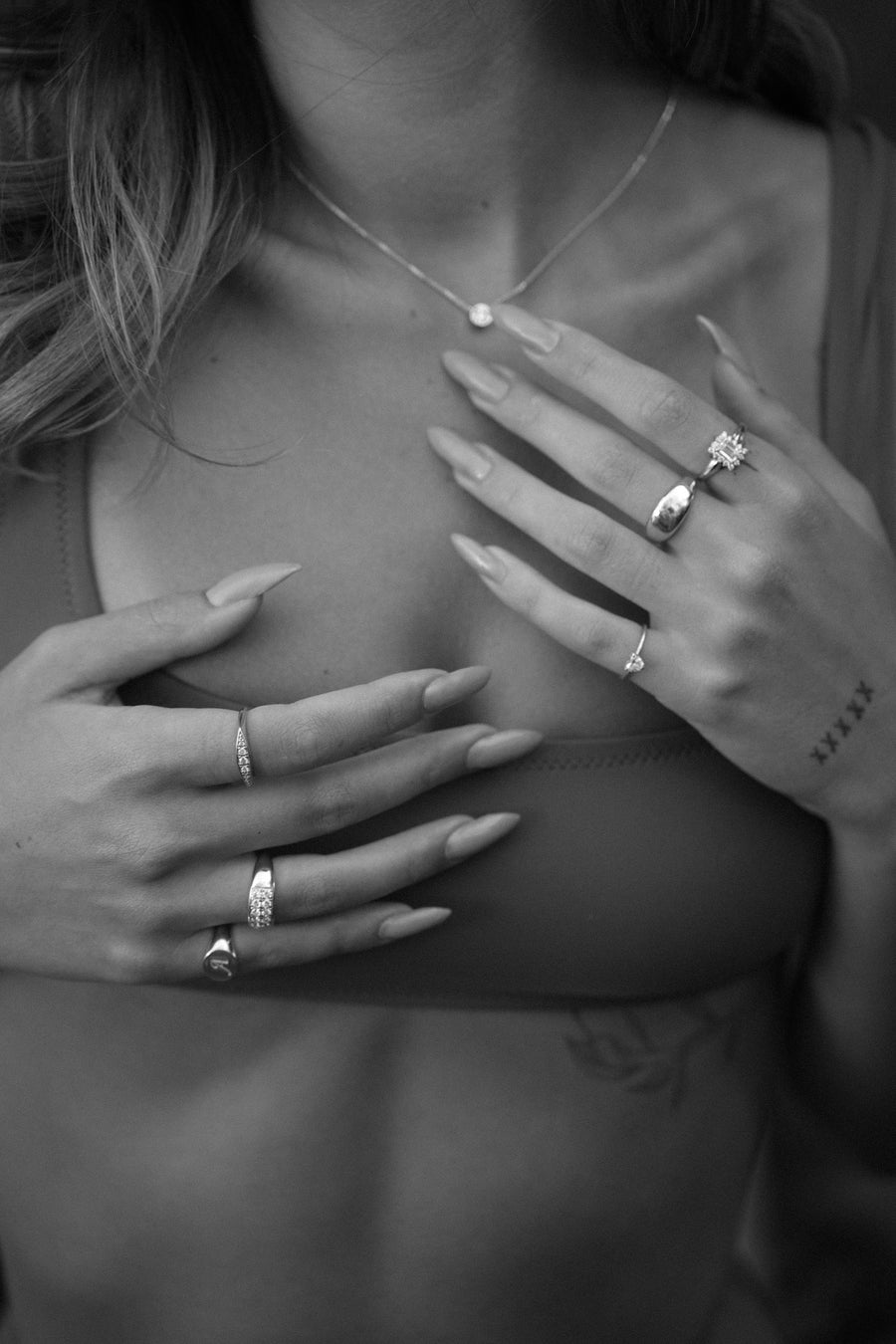 ALICE WHITE DIAMOND RING + ANNA DIAMOND RING + LORI RING, Styled