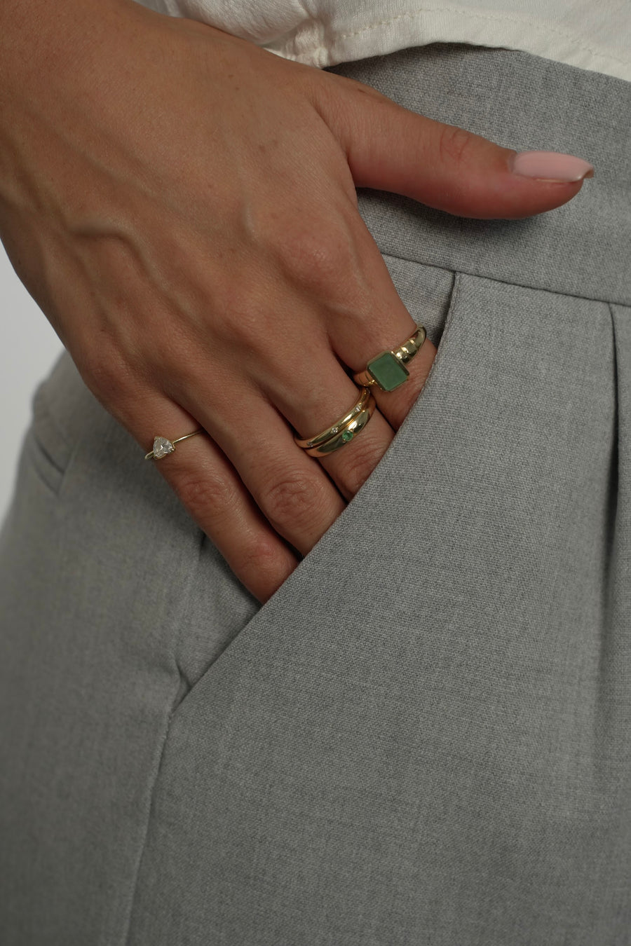 AMOR NATURAL EMERALD RING + DANNY EMERALD RING, Styled