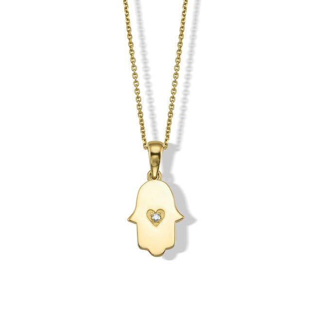 HAMSA NECKLACE WITH INLAID CENTER, Packshot, Yellow Gold