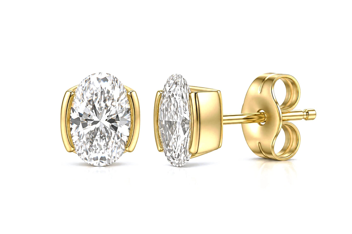 HALF BEZEL OVAL EARRINGS