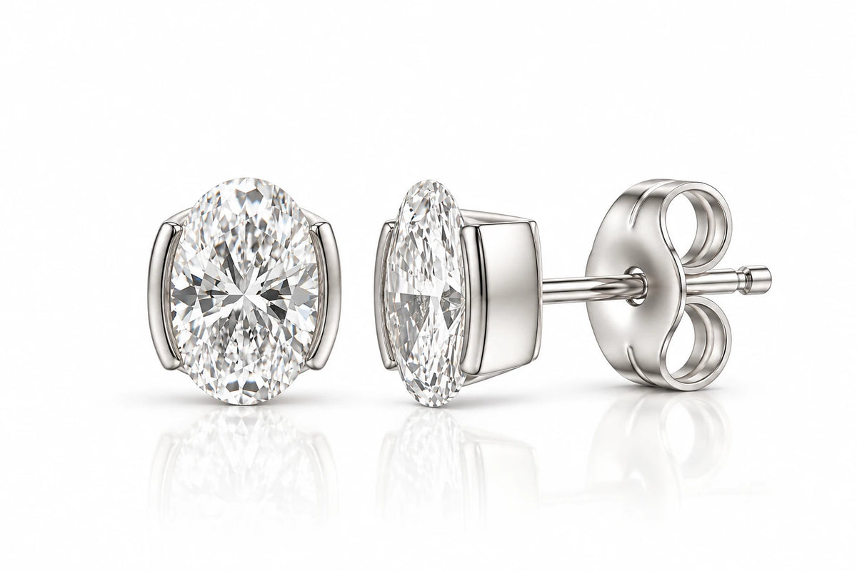 HALF BEZEL OVAL EARRINGS