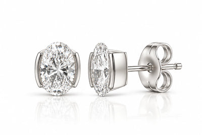 HALF BEZEL OVAL EARRINGS