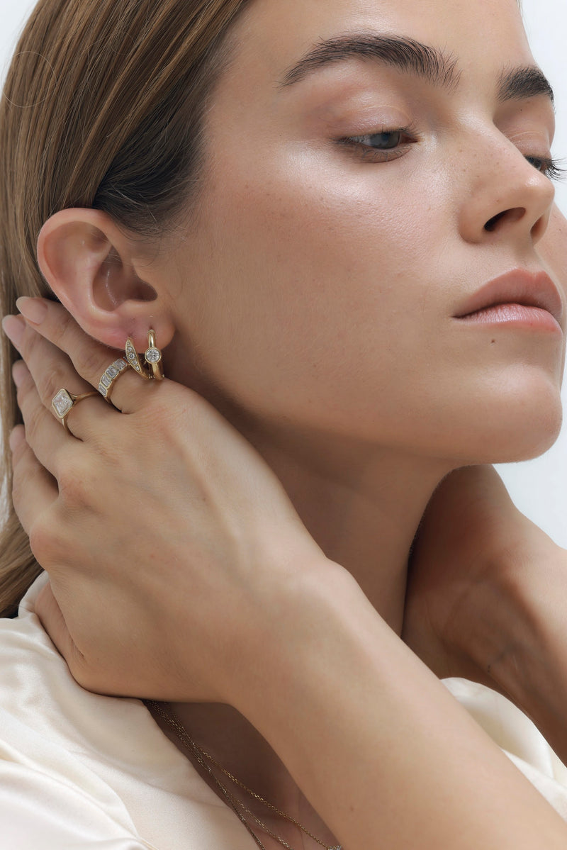 SHIRA EARRINGS + ALICE WHITE DIAMOND EARRING, Styled