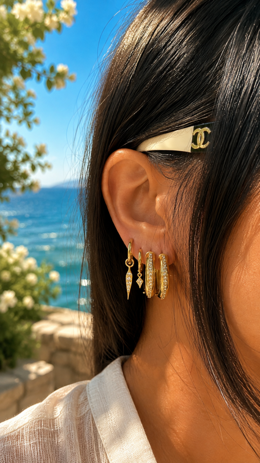 GEO DROP EARRING + GYPSY ROW EARRINGS + SERA EARRING, Styled