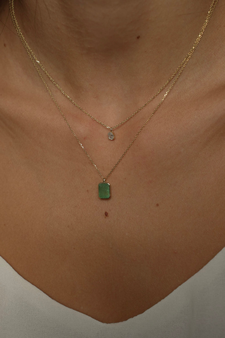 AMOR NATURAL EMERALD NECKLACE + NURIT NECKLACE, Styled