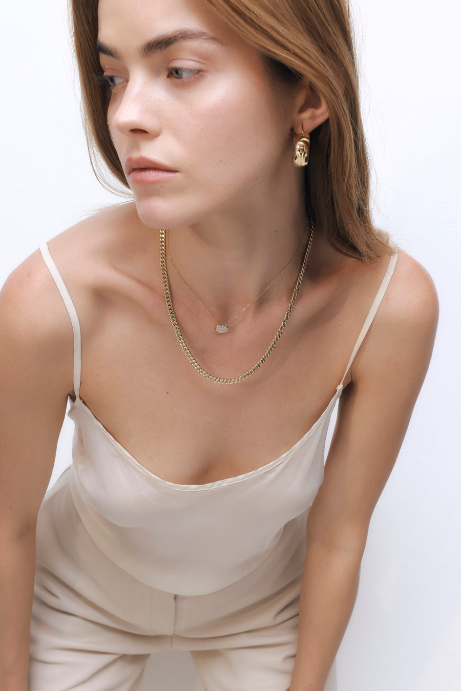 CURB CHAIN NECKLACE + LUMIERE LARGE NECKLACE, Styled
