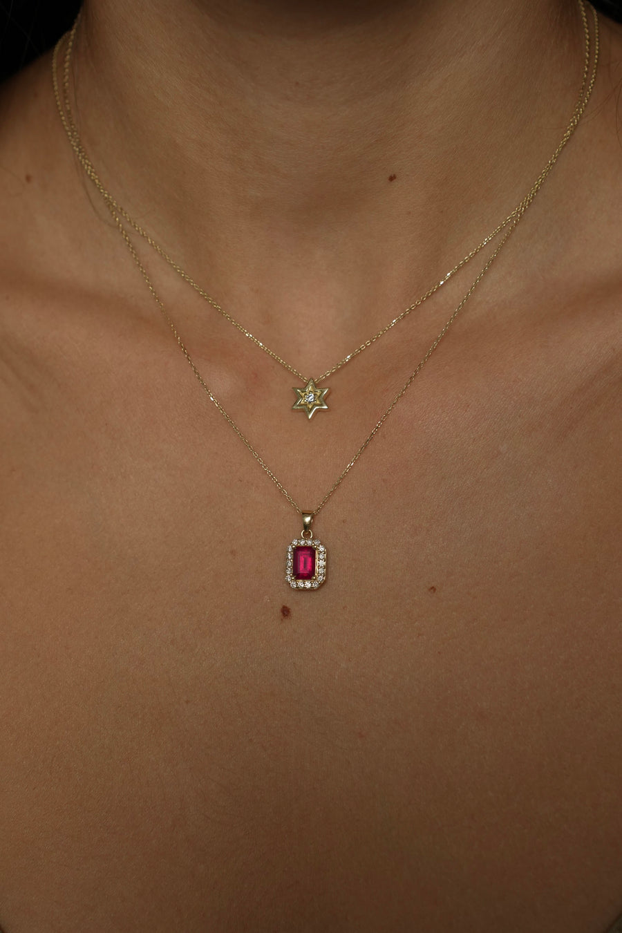 STAR OF DAVID NECKLACE WITH INLAID CENTER, Styled