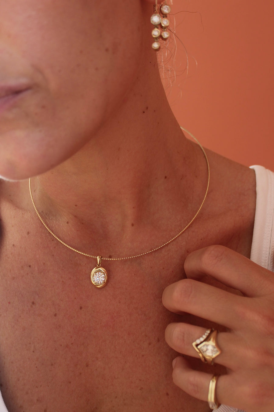 HALO VERTICAL NECKLACE + ELAN RING, Styled