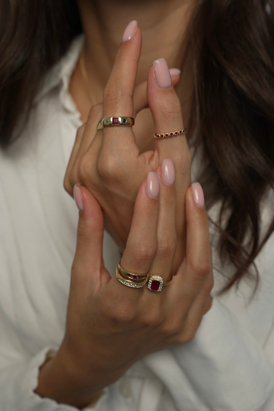 SHIRA RUBY RING, Styled
