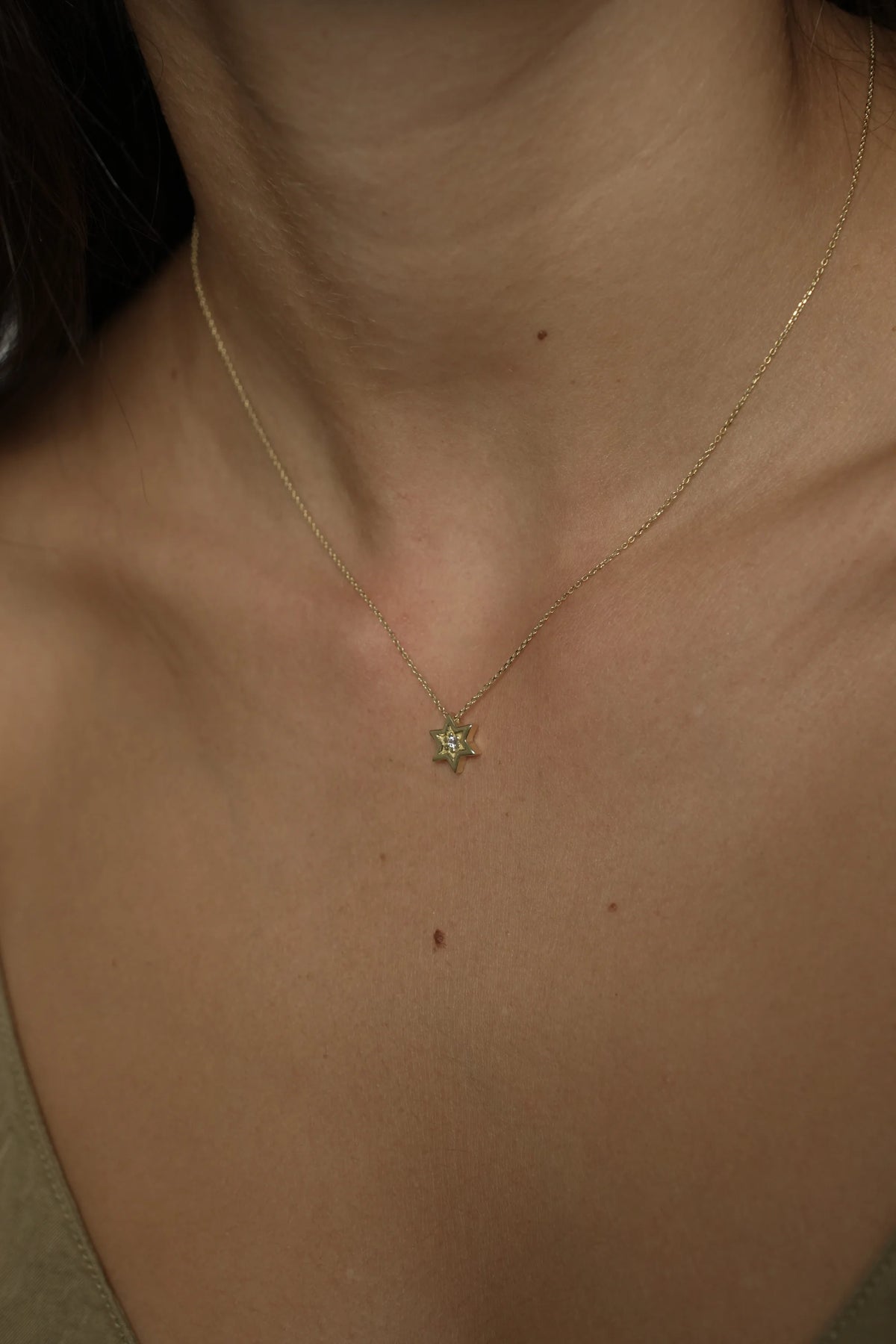 STAR OF DAVID NECKLACE WITH INLAID CENTER
