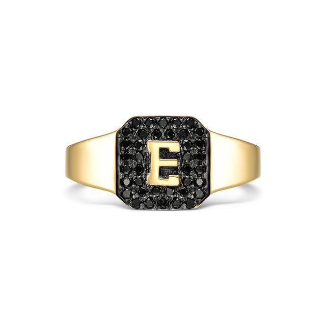 BLACK DIAMOND LETTER RING, Packshot, Yellow Gold